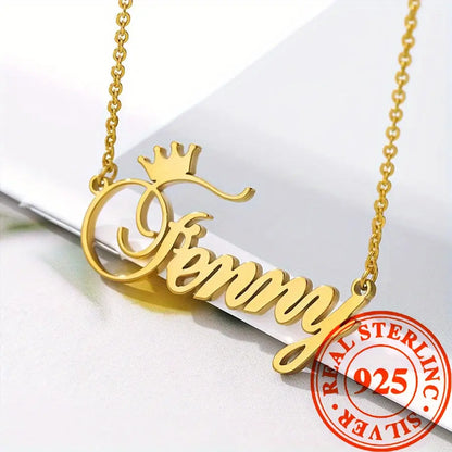 Customized 925 Sterling Silver Necklace, Customized Simple Name Necklace Personalized Font Pendant Necklace, Birthday Wedding Graduation Personalized Name Necklace Gift (Customied Only English Language) LuxeStreet Boutique