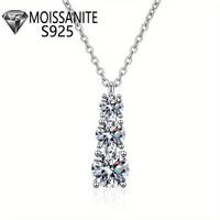 Sterling Silver 1.8 Carat Moissanite Triple-stone Pendant Necklace, Versatile High-End Fashion, Delicate Creative, Sweet Elegant, Classic Gift With Luxury Box For Her - Birthday - LuxeStreet Boutique