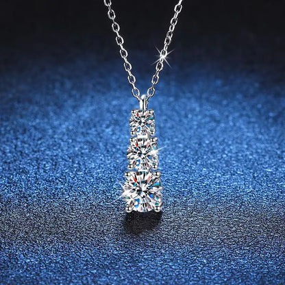 Sterling Silver 1.8 Carat Moissanite Triple-stone Pendant Necklace, Versatile High-End Fashion, Delicate Creative, Sweet Elegant, Classic Gift With Luxury Box For Her - Birthday - LuxeStreet Boutique