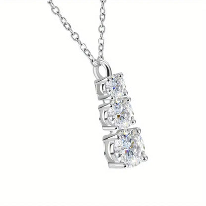 Sterling Silver 1.8 Carat Moissanite Triple-stone Pendant Necklace, Versatile High-End Fashion, Delicate Creative, Sweet Elegant, Classic Gift With Luxury Box For Her - Birthday - LuxeStreet Boutique
