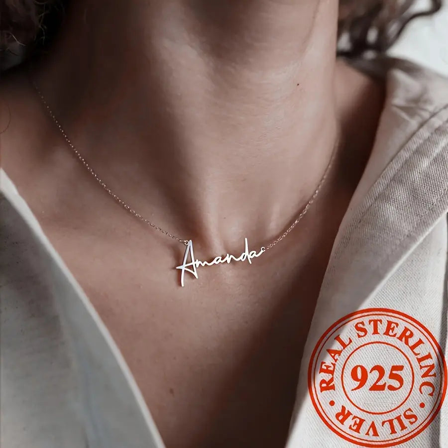 925 Sterling Silver Custom English Letter Name Pendant Necklace Personality Neck Chain Jewelry Decoration (Custom Note Only In English) ZOPI Fulfillment Service