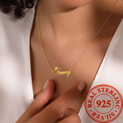 Customized 925 Sterling Silver Necklace, Customized Simple Name Necklace Personalized Font Pendant Necklace, Birthday Wedding Graduation Personalized Name Necklace Gift (Customied Only English Language) LuxeStreet Boutique